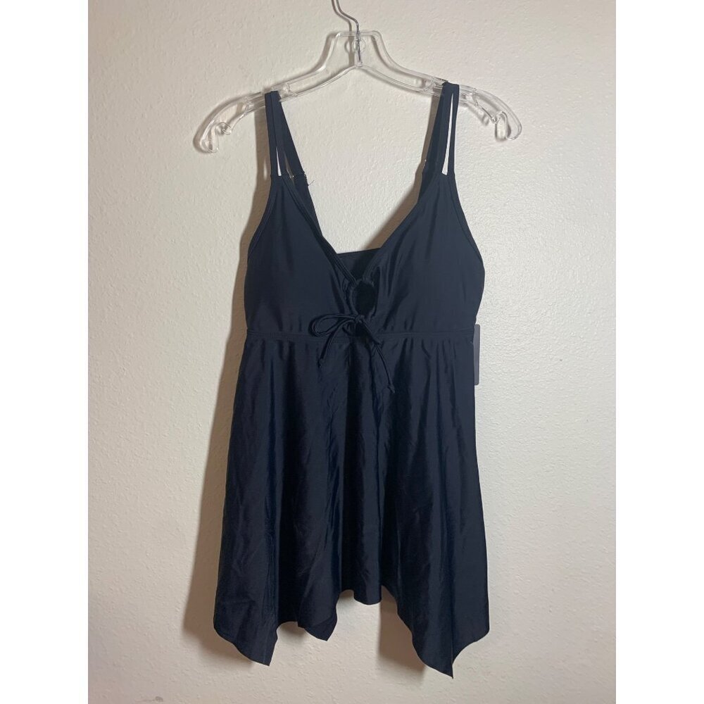 NWT Aqua Eve Tankini Swimsuit Top Beach Pool Summer Black Women's Size Large